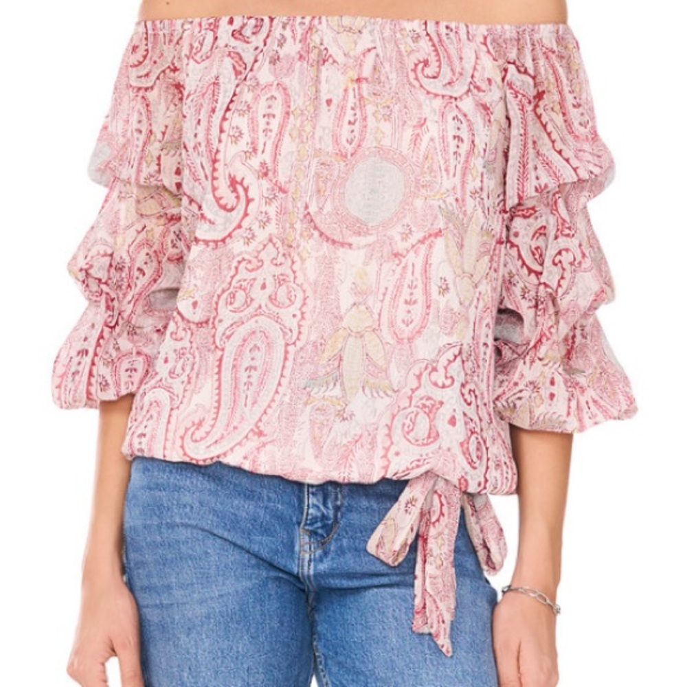 Vince Camuto Women's Off-Shoulder Paisley Ruffle Top - Red/Pink